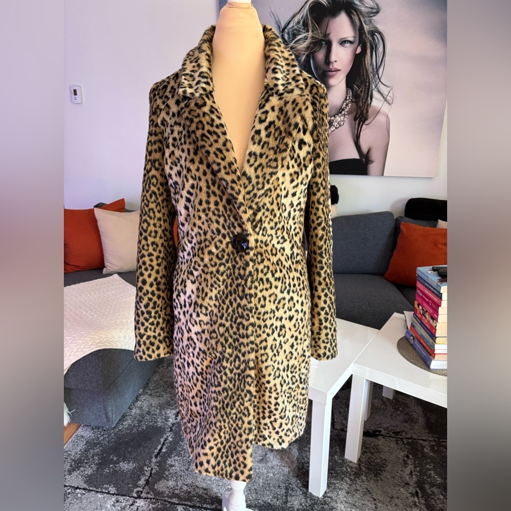 Express Leopard Print Teddy Coat in Tan and Black
